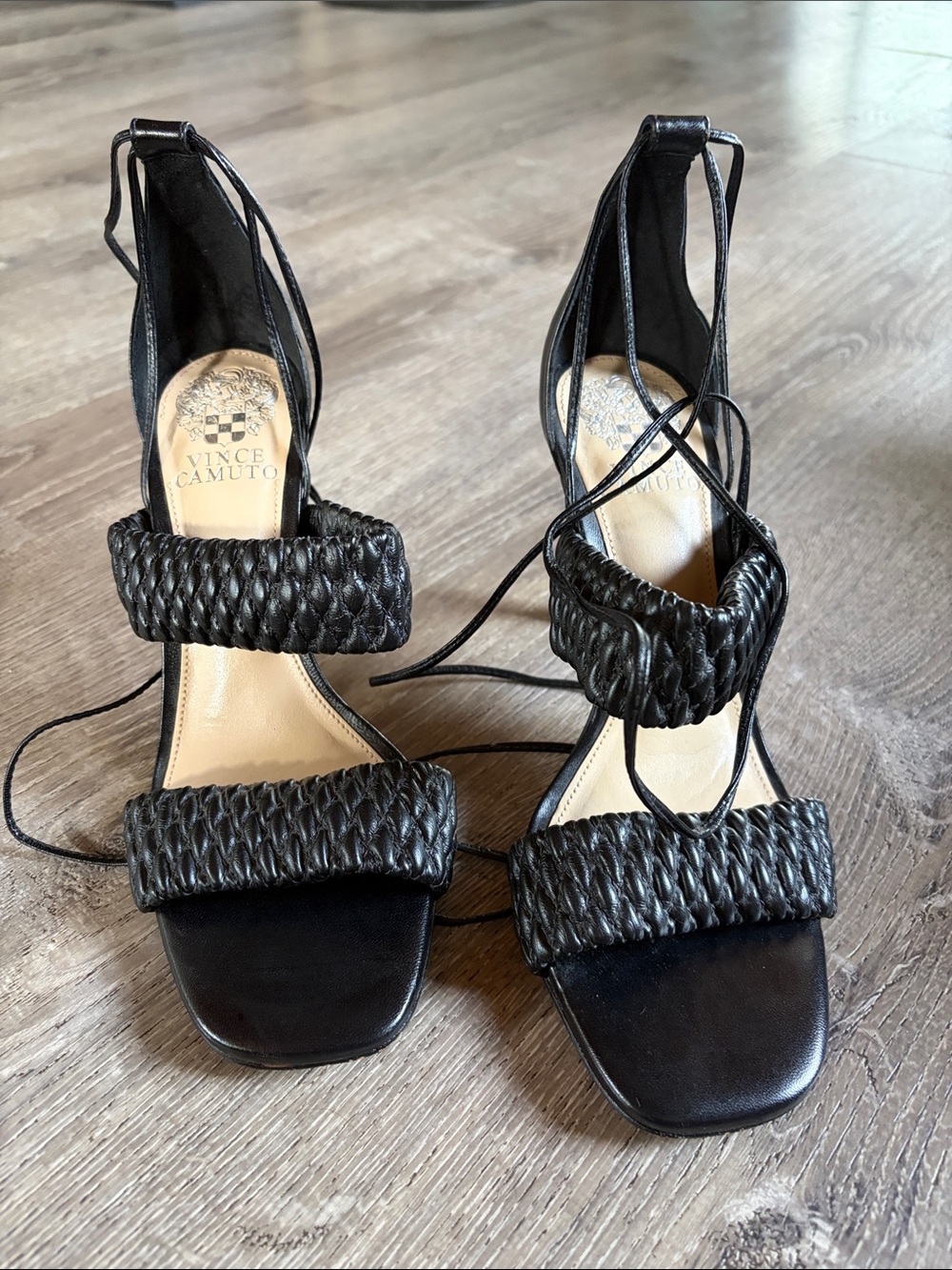 Vince Camuto Black Braided Lace-Up Heels